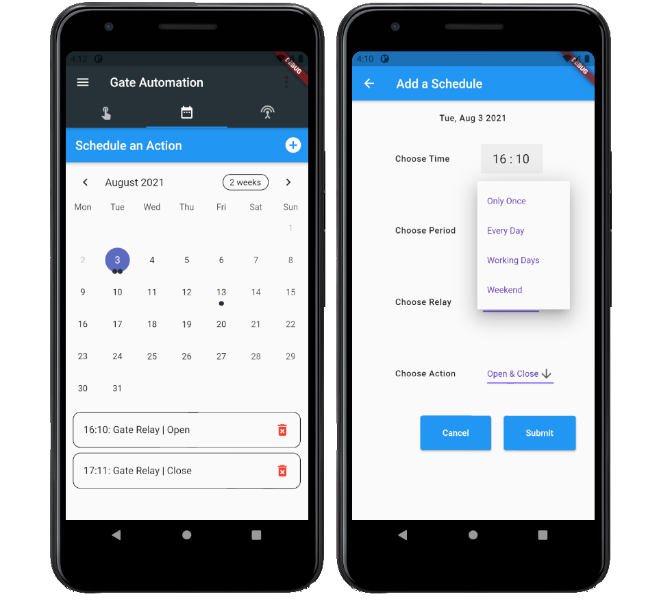 Gate Automation App Schedule Screen